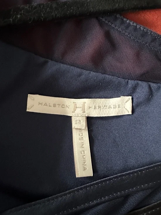 Halston Heritage Navy Dress with Teal Accent - Picture 2 of 3